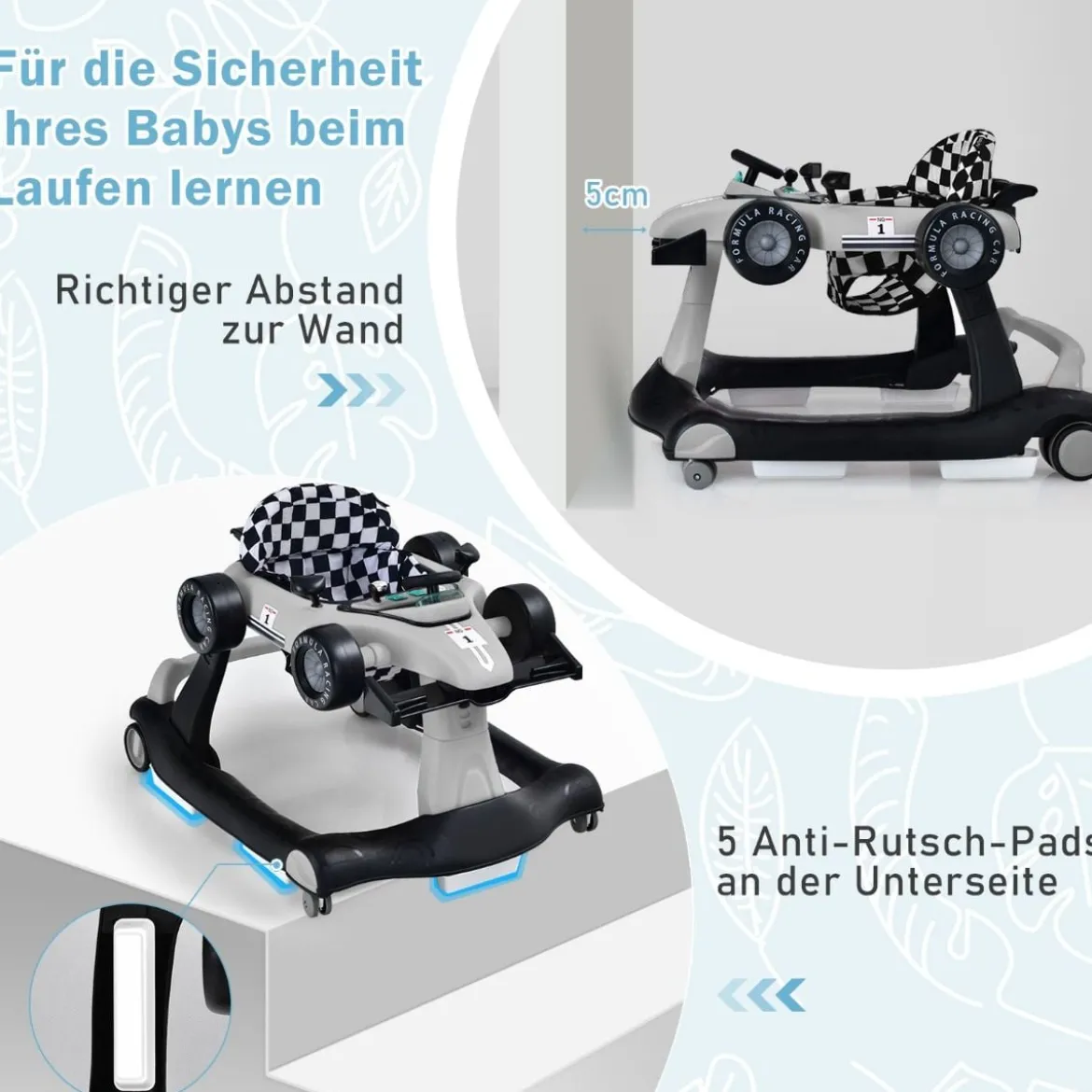4 in 1 Lauflernhilfe Lauflernwagen Klappbar mit Einstellbarer Höhe 15kg Belastbar