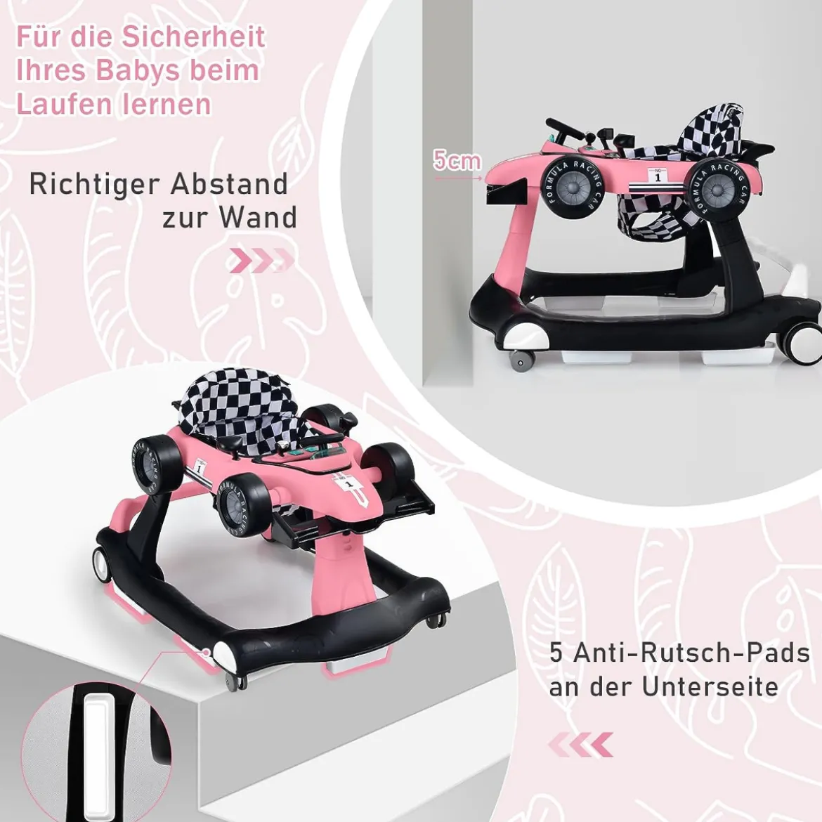4 in 1 Lauflernhilfe Lauflernwagen Klappbar mit Einstellbarer Höhe 15kg Belastbar