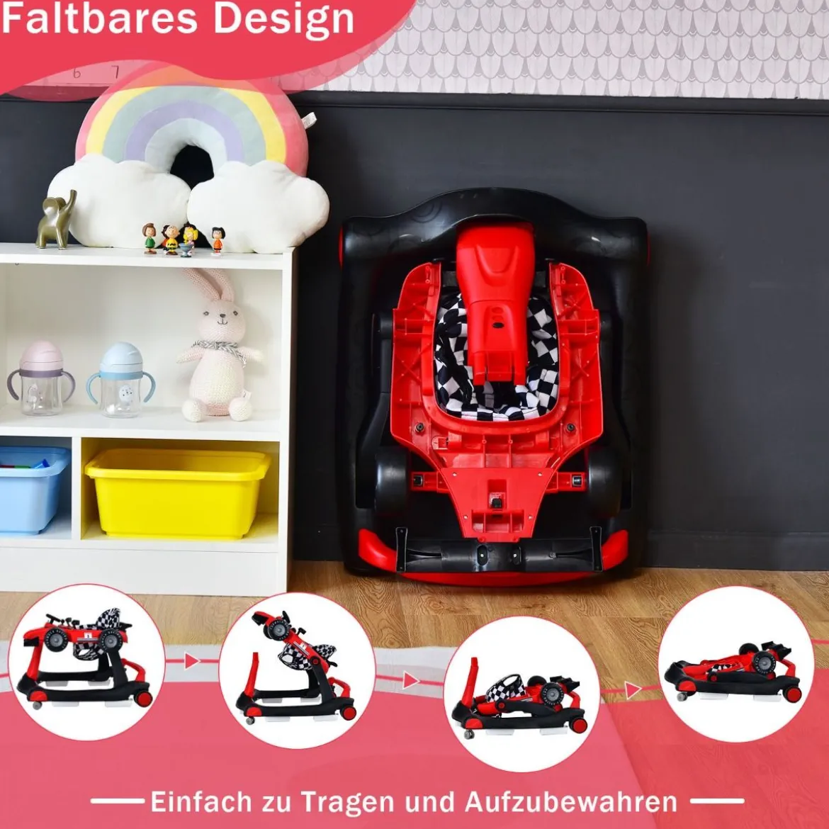 4 in 1 Lauflernhilfe Lauflernwagen Klappbar mit Einstellbarer Höhe 15kg Belastbar