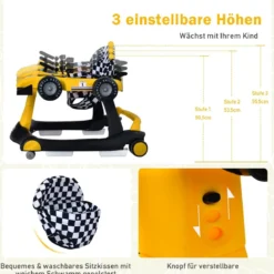 4 in 1 Lauflernhilfe Lauflernwagen Klappbar mit Einstellbarer Höhe 15kg Belastbar