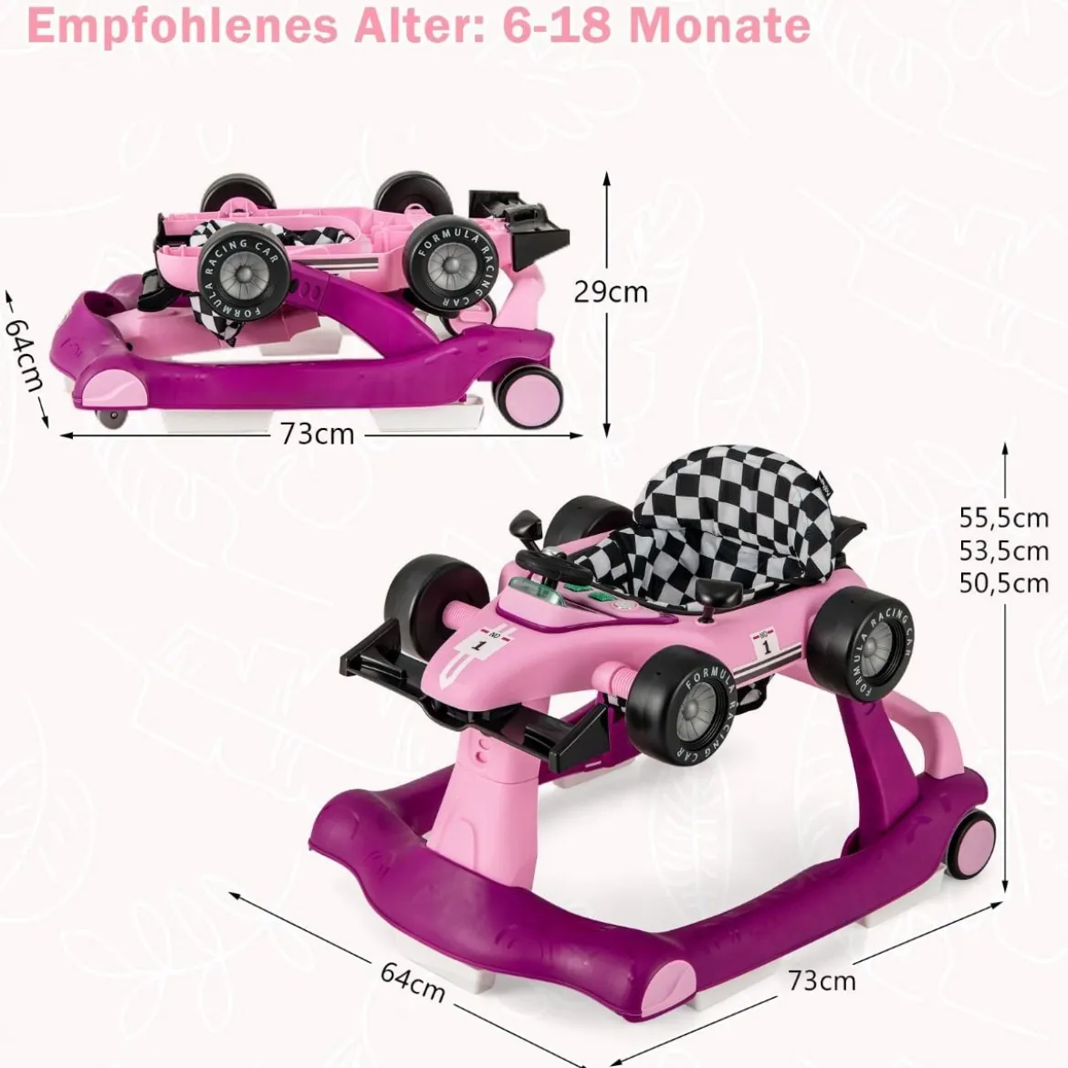 4 in 1 Lauflernhilfe Lauflernwagen Klappbar mit Einstellbarer Höhe 15kg Belastbar