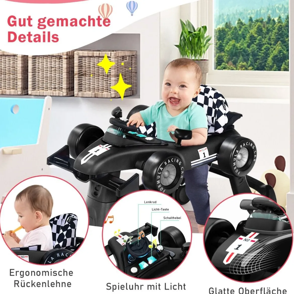 4 in 1 Lauflernhilfe Lauflernwagen Klappbar mit Einstellbarer Höhe 15kg Belastbar