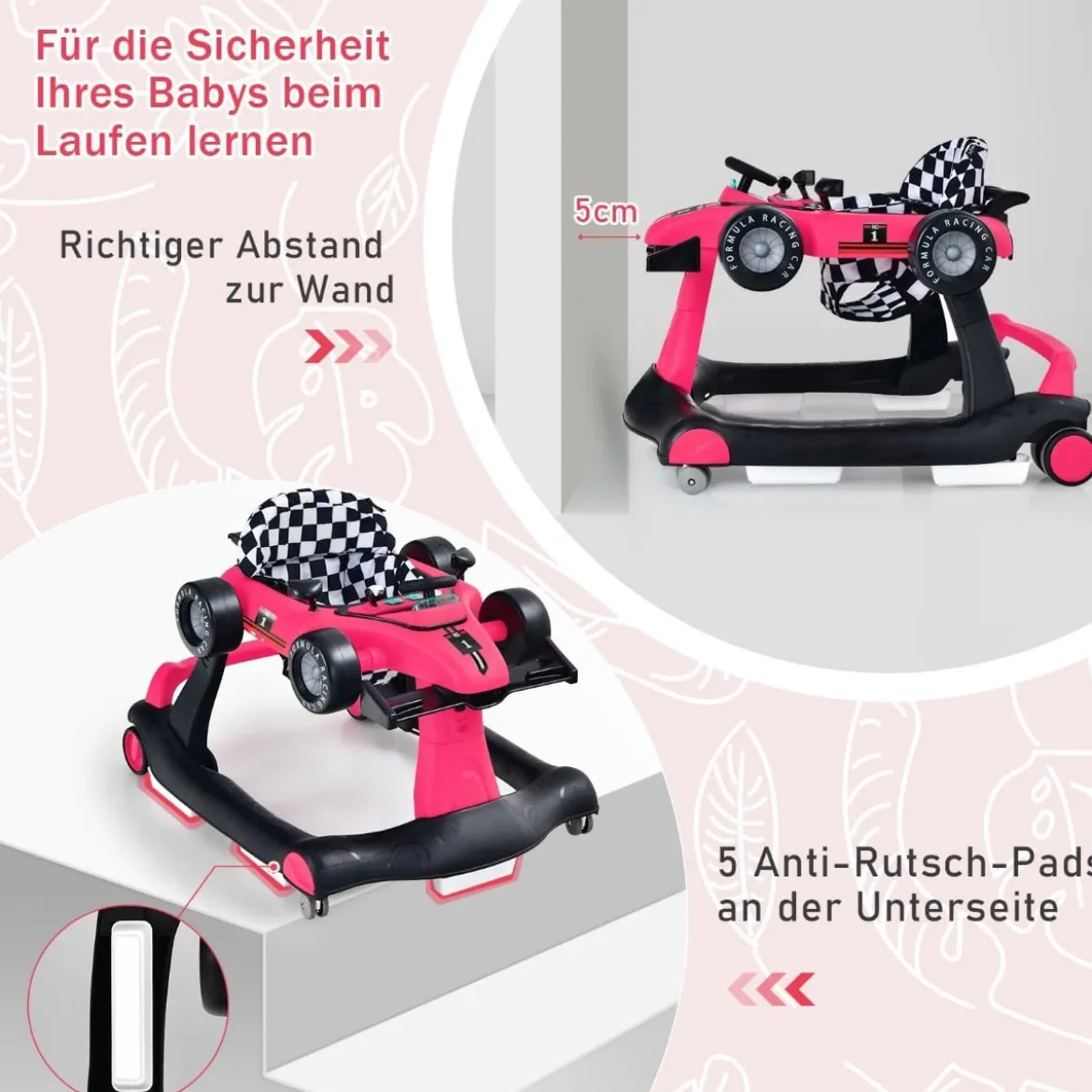 4 in 1 Lauflernhilfe Lauflernwagen Klappbar mit Einstellbarer Höhe 15kg Belastbar