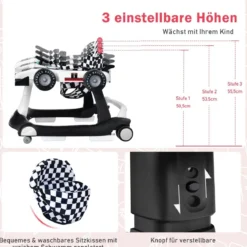 4 in 1 Lauflernhilfe Lauflernwagen Klappbar mit Einstellbarer Höhe 15kg Belastbar