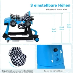 4 in 1 Lauflernhilfe Lauflernwagen Klappbar mit Einstellbarer Höhe 15kg Belastbar
