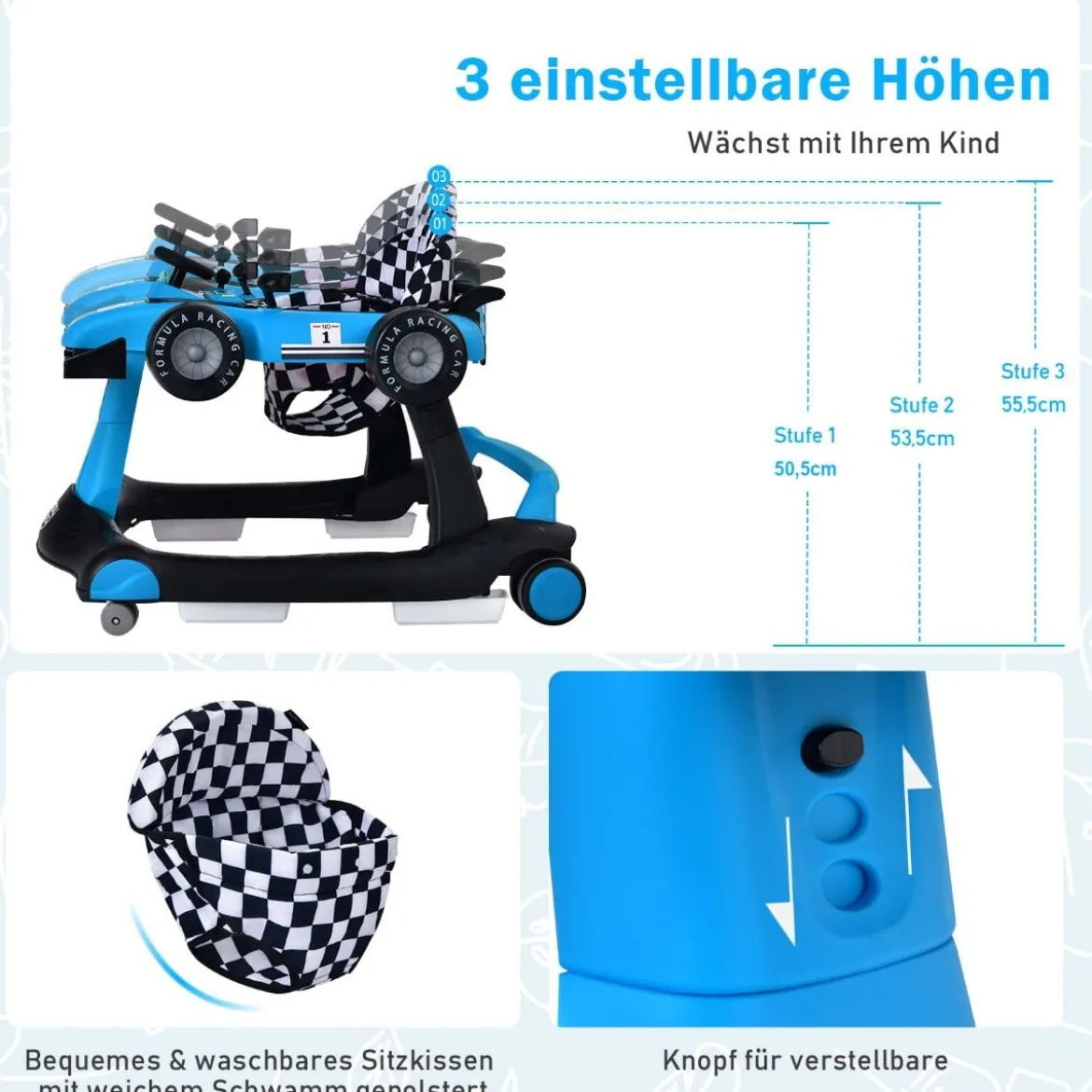 4 in 1 Lauflernhilfe Lauflernwagen Klappbar mit Einstellbarer Höhe 15kg Belastbar