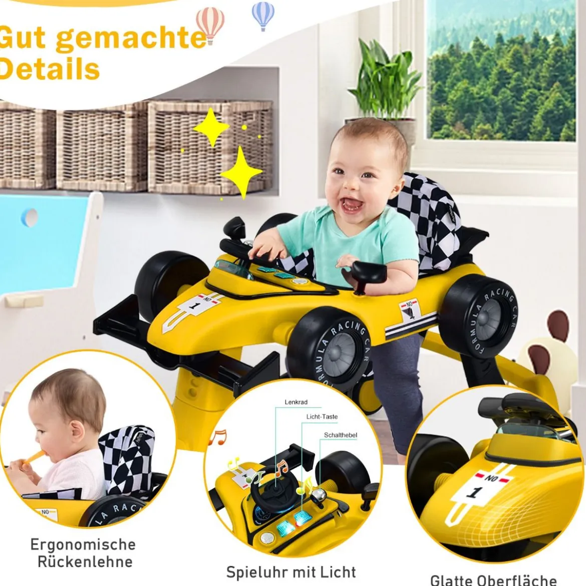 4 in 1 Lauflernhilfe Lauflernwagen Klappbar mit Einstellbarer Höhe 15kg Belastbar