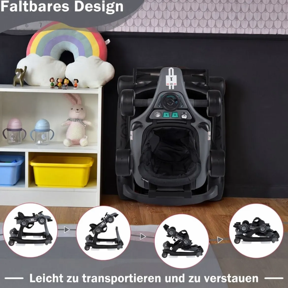 4 in 1 Lauflernhilfe Lauflernwagen Klappbar mit Einstellbarer Höhe 15kg Belastbar