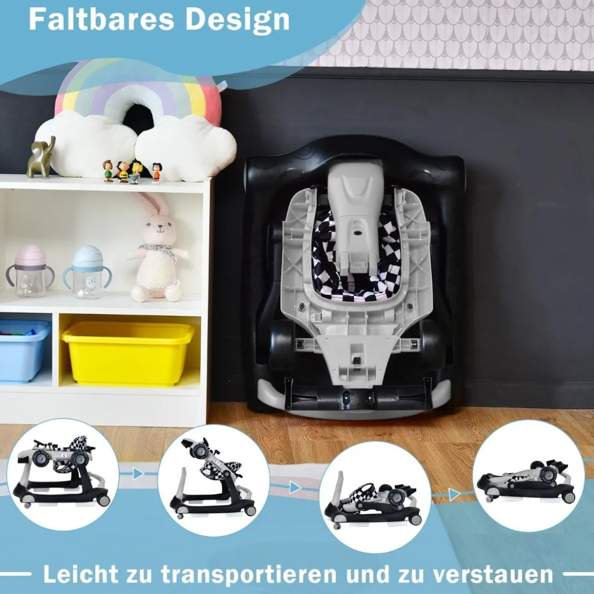 4 in 1 Lauflernhilfe Lauflernwagen Klappbar mit Einstellbarer Höhe 15kg Belastbar