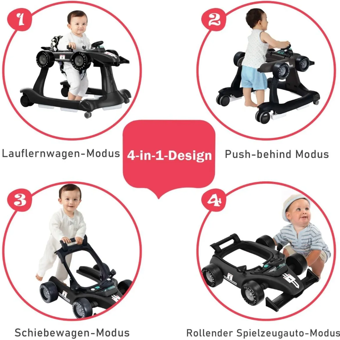 4 in 1 Lauflernhilfe Lauflernwagen Klappbar mit Einstellbarer Höhe 15kg Belastbar