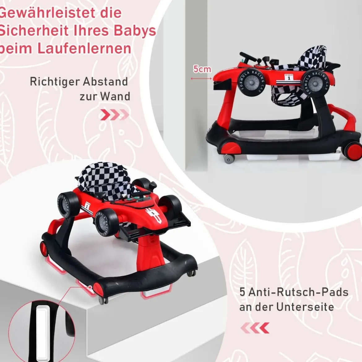 4 in 1 Lauflernhilfe Lauflernwagen Klappbar mit Einstellbarer Höhe 15kg Belastbar