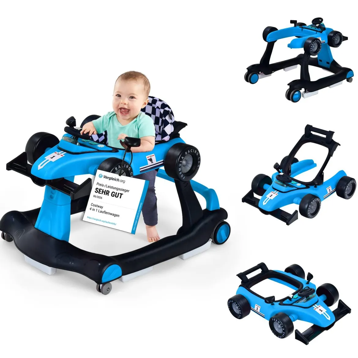 4 in 1 Lauflernhilfe Lauflernwagen Klappbar mit Einstellbarer Höhe 15kg Belastbar