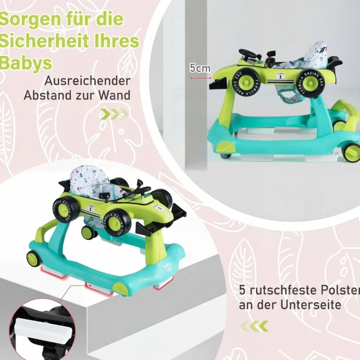 4 in 1 Lauflernhilfe Lauflernwagen Klappbar mit Einstellbarer Höhe 15kg Belastbar