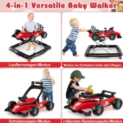 4 in 1 Lauflernhilfe Lauflernwagen klappbar mit einstellbarer Höhe Baby Walker Autoförmig Rot