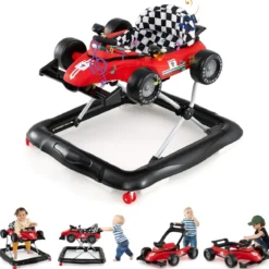 4 in 1 Lauflernhilfe Lauflernwagen klappbar mit einstellbarer Höhe Baby Walker Autoförmig Rot
