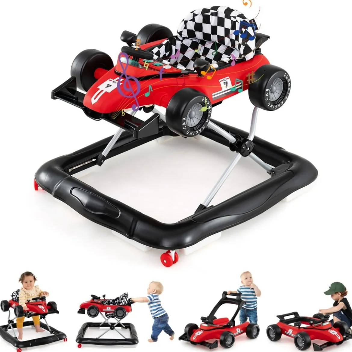 4 in 1 Lauflernhilfe Lauflernwagen klappbar mit einstellbarer Höhe Baby Walker Autoförmig Rot