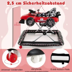 4 in 1 Lauflernhilfe Lauflernwagen klappbar mit einstellbarer Höhe Baby Walker Autoförmig Rot