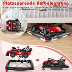 4 in 1 Lauflernhilfe Lauflernwagen klappbar mit einstellbarer Höhe Baby Walker Autoförmig Rot