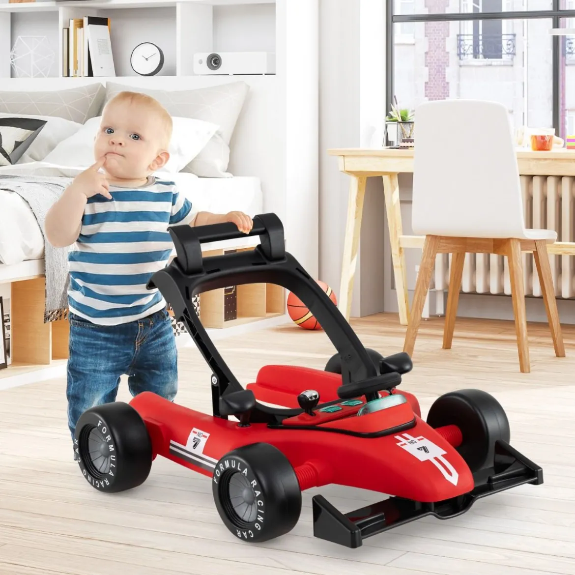 4 in 1 Lauflernhilfe Lauflernwagen klappbar mit einstellbarer Höhe Baby Walker Autoförmig Rot