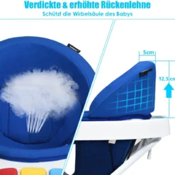 2-in-1 Lauflernhilfe mit 3 Einstellbaren Höhen & 360° drehbaren Rädern Weiß + Blau