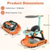 7 in 1 Lauflernhilfe mit Verdeck & Einstellbarer Höhe & Geschwindigkeit Klappbare Lauflerwagen Orange