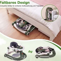 7 in 1 Lauflernhilfe mit Verdeck & Einstellbarer Höhe & Geschwindigkeit Klappbare Lauflerwagen Grün