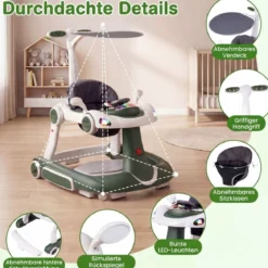 7 in 1 Lauflernhilfe mit Verdeck & Einstellbarer Höhe & Geschwindigkeit Klappbare Lauflerwagen Grün