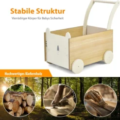 2 in 1 Lauflernwagen aus Holz mit großer Spielzeugkiste & 4 Rädern für Kinder ab 3 J.