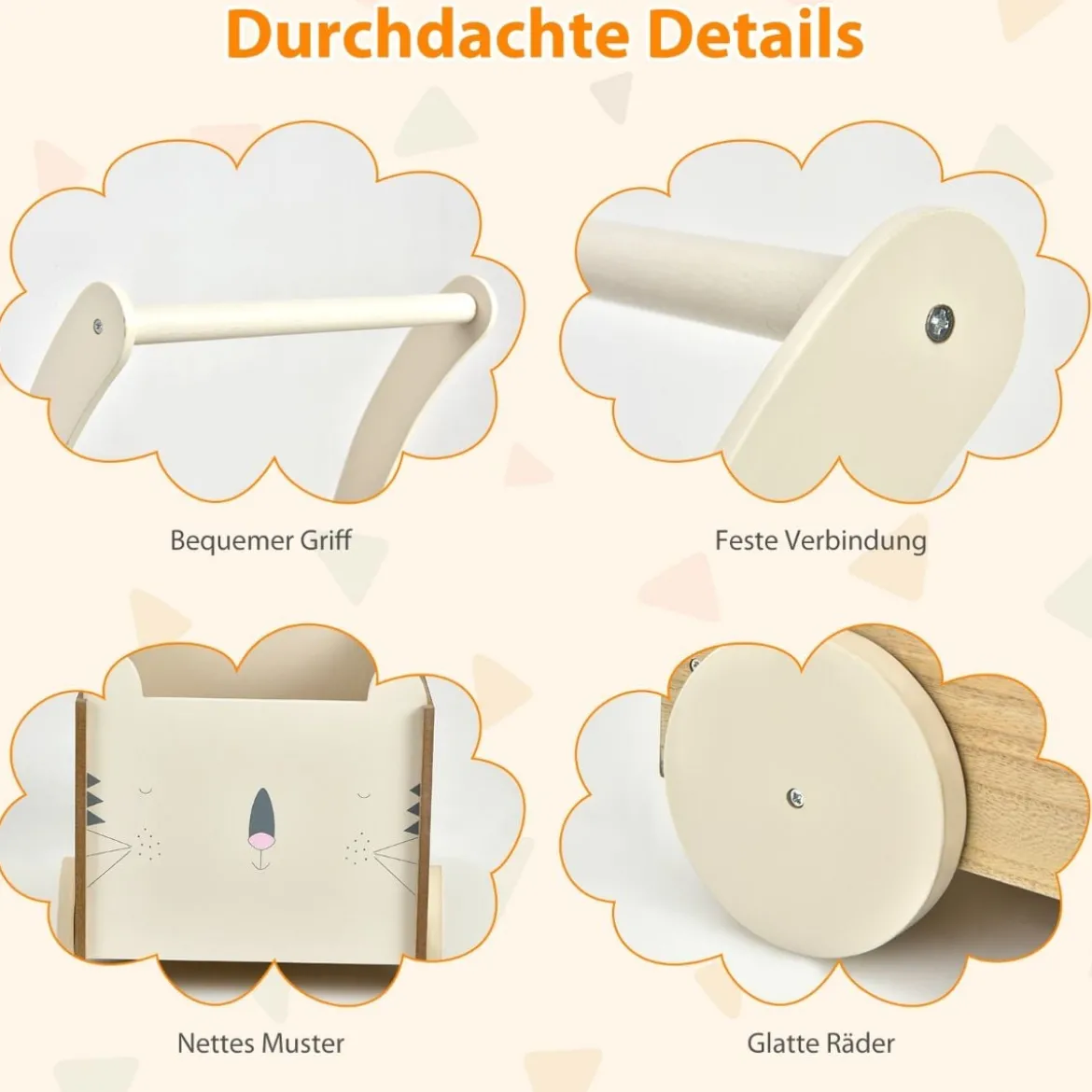 2 in 1 Lauflernwagen aus Holz mit großer Spielzeugkiste & 4 Rädern für Kinder ab 3 J.