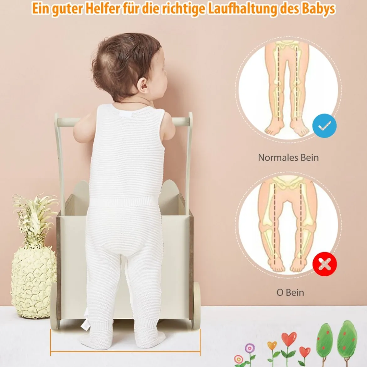 2 in 1 Lauflernwagen aus Holz mit großer Spielzeugkiste & 4 Rädern für Kinder ab 3 J.