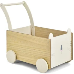 2 in 1 Lauflernwagen aus Holz mit großer Spielzeugkiste & 4 Rädern für Kinder ab 3 J.