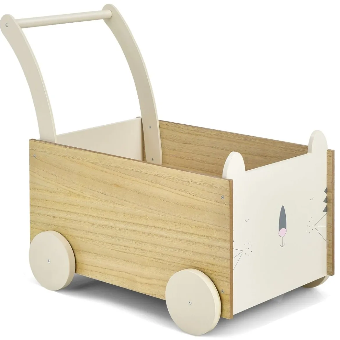 2 in 1 Lauflernwagen aus Holz mit großer Spielzeugkiste & 4 Rädern für Kinder ab 3 J.