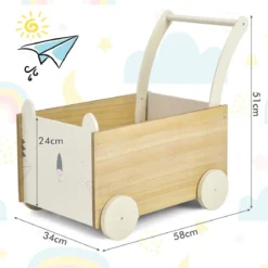 2 in 1 Lauflernwagen aus Holz mit großer Spielzeugkiste & 4 Rädern für Kinder ab 3 J.