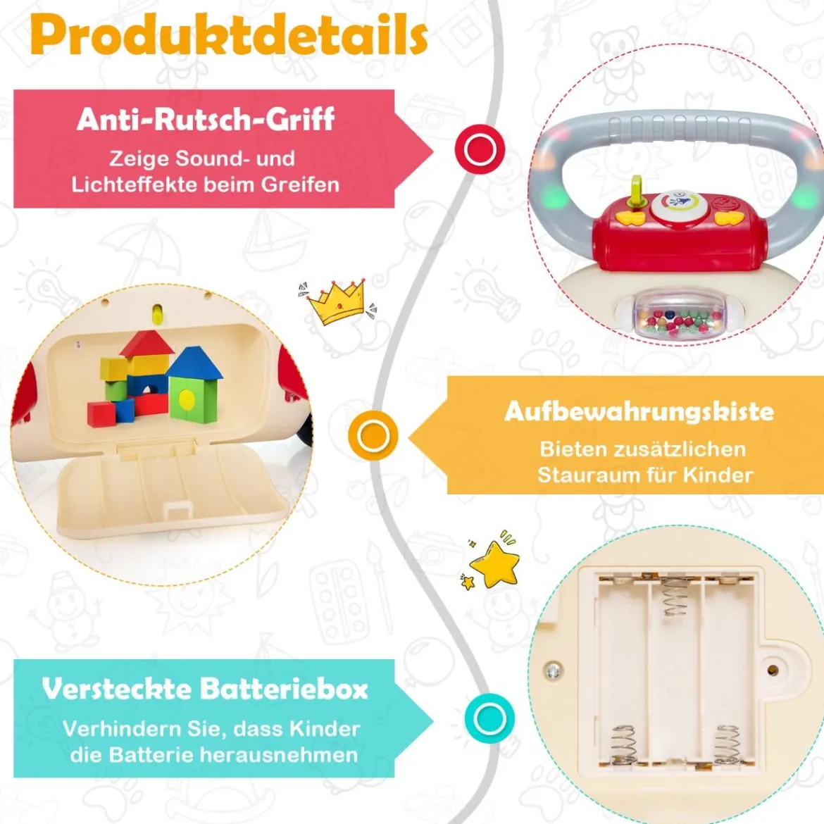 2 in 1 Lauflernwagen Lauflernwagen für Kinder Baby Walker 56 x 46 x 42 cm Bunt