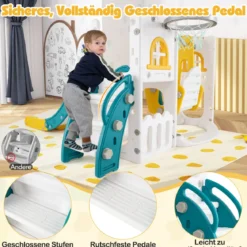 7 in 1 L-förmiges Kleinkind-Schaukel- und Rutschset freistehendes Kinderrutsch-Set mit Schaukel Gelb