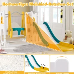 7 in 1 L-förmiges Kleinkind-Schaukel- und Rutschset freistehendes Kinderrutsch-Set mit Schaukel Gelb