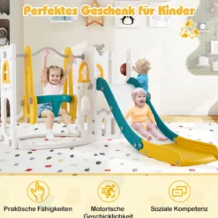 7 in 1 L-förmiges Kleinkind-Schaukel- und Rutschset freistehendes Kinderrutsch-Set mit Schaukel Gelb