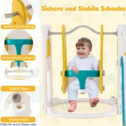 7 in 1 L-förmiges Kleinkind-Schaukel- und Rutschset freistehendes Kinderrutsch-Set mit Schaukel Gelb