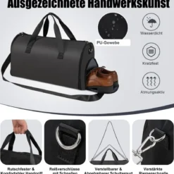 2-in-1 50L Handgepäcktasche & Kleiderhängetasche mit Schuhfach & Verstellbarem Schultergurt