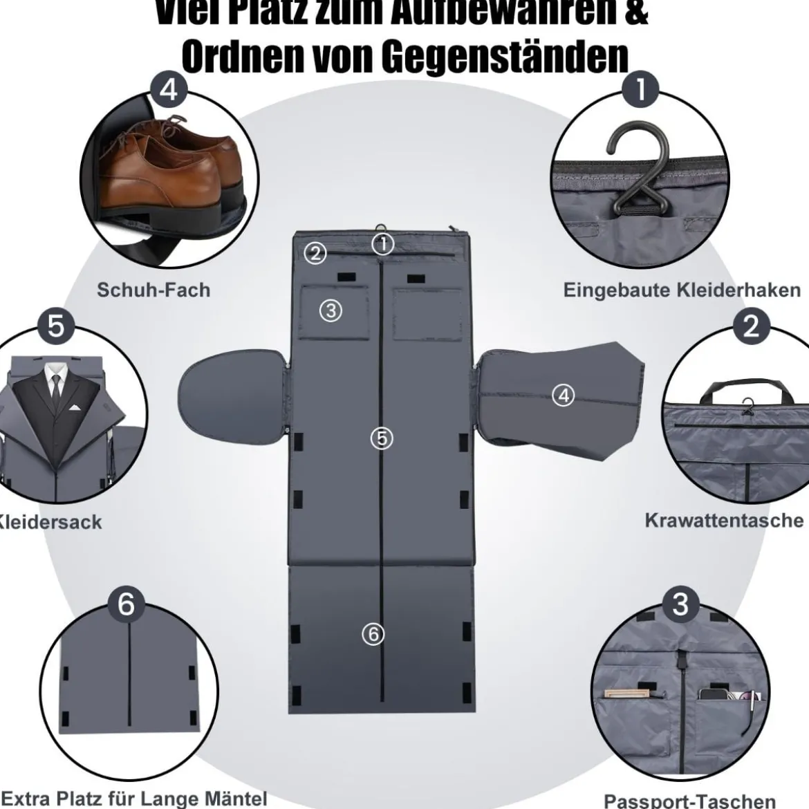 2-in-1 50L Handgepäcktasche & Kleiderhängetasche mit Schuhfach & Verstellbarem Schultergurt
