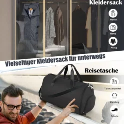 2-in-1 50L Handgepäcktasche & Kleiderhängetasche mit Schuhfach & Verstellbarem Schultergurt
