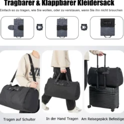 2-in-1 50L Handgepäcktasche & Kleiderhängetasche mit Schuhfach & Verstellbarem Schultergurt
