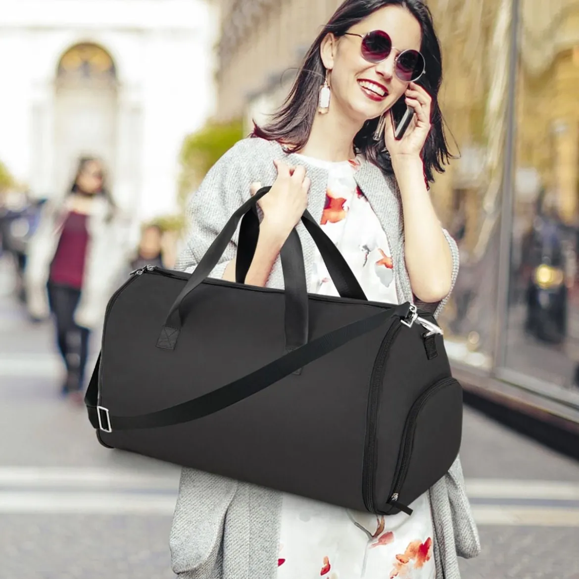 2-in-1 50L Handgepäcktasche & Kleiderhängetasche mit Schuhfach & Verstellbarem Schultergurt