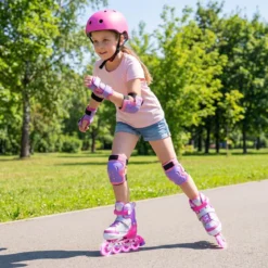 Inliner für Kinder Inline Skates 4 Größen Verstellbar Kinderrollschuhe mit Leuchtenden Rädern Blau/Rosa S/M/L