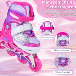 Inliner für Kinder Inline Skates 4 Größen Verstellbar Kinderrollschuhe mit Leuchtenden Rädern Blau/Rosa S/M/L