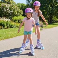 Inliner für Kinder Inline Skates 4 Größen Verstellbar Kinderrollschuhe mit Leuchtenden Rädern Blau/Rosa S/M/L