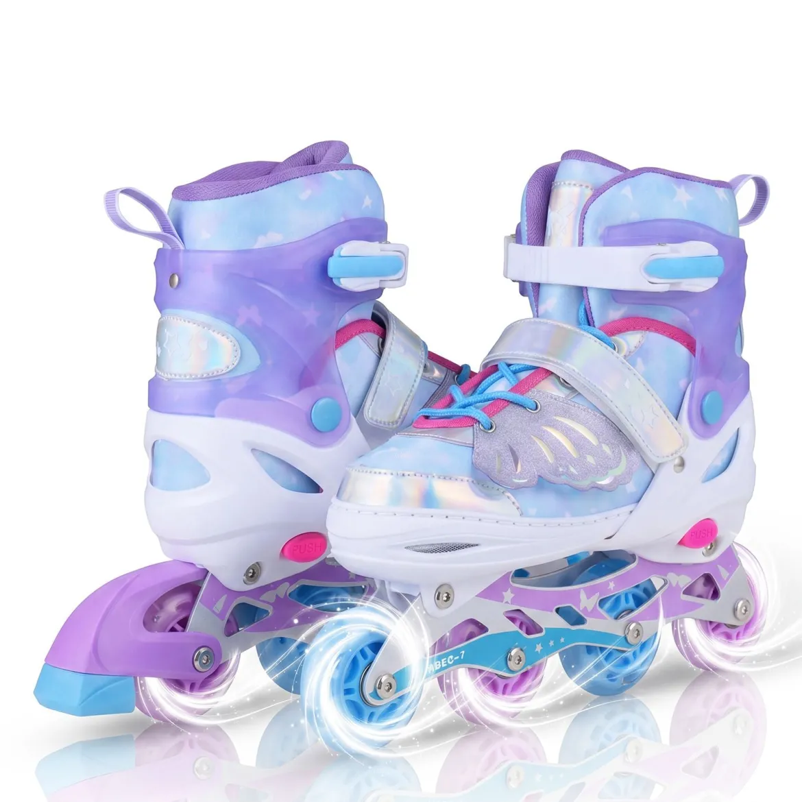 Inliner für Kinder Inline Skates 4 Größen Verstellbar Kinderrollschuhe mit Leuchtenden Rädern Blau/Rosa S/M/L
