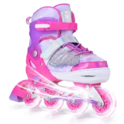 Inliner für Kinder Inline Skates 4 Größen Verstellbar Kinderrollschuhe mit Leuchtenden Rädern Blau/Rosa S/M/L