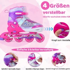 Inliner für Kinder Inline Skates 4 Größen Verstellbar Kinderrollschuhe mit Leuchtenden Rädern Blau/Rosa S/M/L