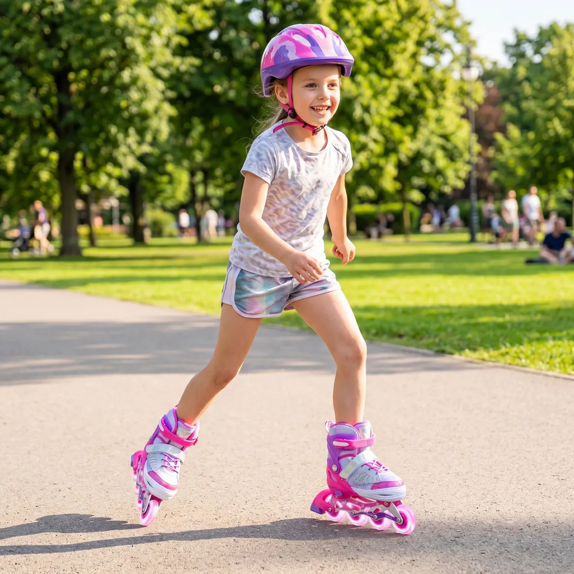 Inliner für Kinder Inline Skates 4 Größen Verstellbar Kinderrollschuhe mit Leuchtenden Rädern Blau/Rosa S/M/L